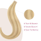 WENNALIFE Tape in Hair Extensions Human Hair Light Blonde Highlighted Golden Blonde Tape in Extensions, 10pcs 30g 24 inch Remy Invisible Tape Ins Straight Soft Real Human Hair Tape in Extensions
