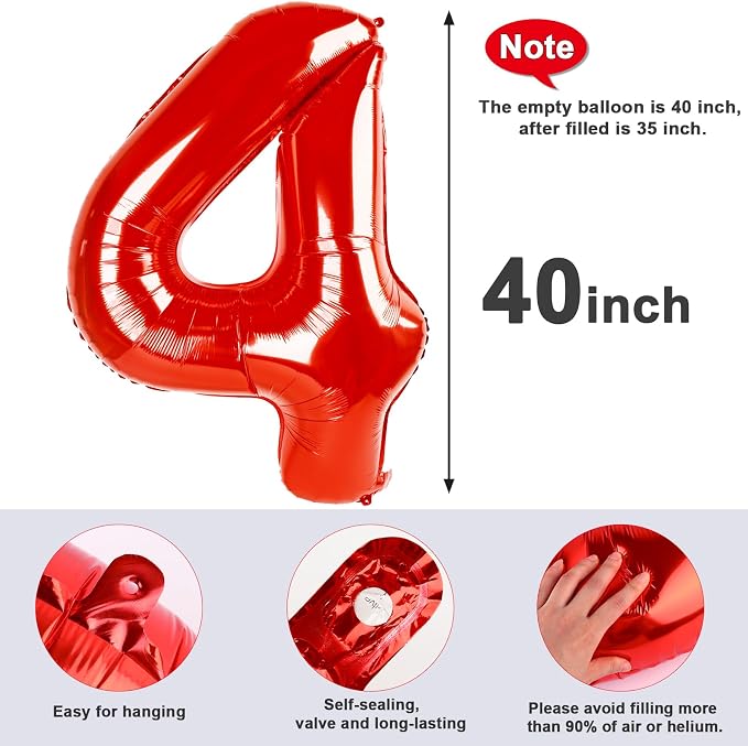 Number 4 Balloons 40 Inch Red Balloon - Image 5