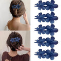 5 Pcs Flower Flat Claw Clips for Women Dark Blue Flat Hair Clips Non-Slip Matte Flat Hair Clips for Thick Hair Spring Claw Clip Cute Floral Hair Clip for Girals