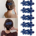 5 Pcs Flower Flat Claw Clips for Women Dark Blue Flat Hair Clips Non-Slip Matte Flat Hair Clips for Thick Hair Spring Claw Clip Cute Floral Hair Clip for Girals