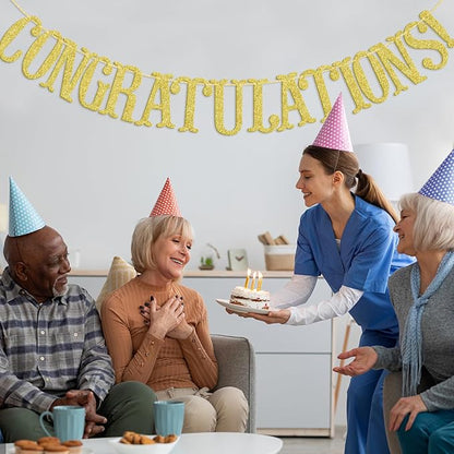 Congratulations Banner, Graduation Party Decor | Gold Glitter Congrats Sign - Image 8