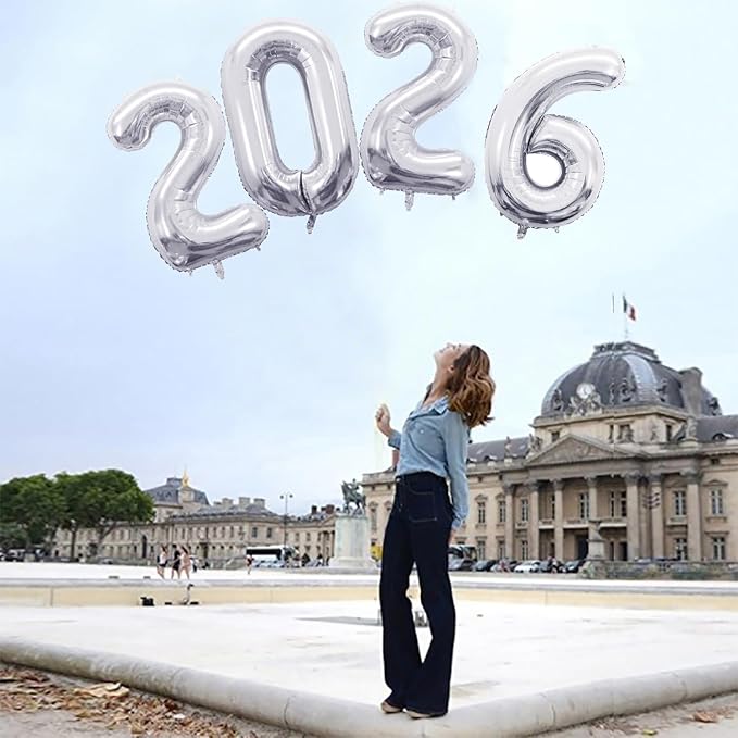 42 Inch 2026 Silver Foil Number Balloons - Image 4