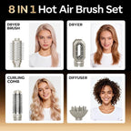8-in-1 Dual Voltage Hot Air Styler & Hair Dryer Brush for Fast Drying, Frizz-Free Styling, with Straightener & Curler, 110,000 RPM, Includes Travel Bag