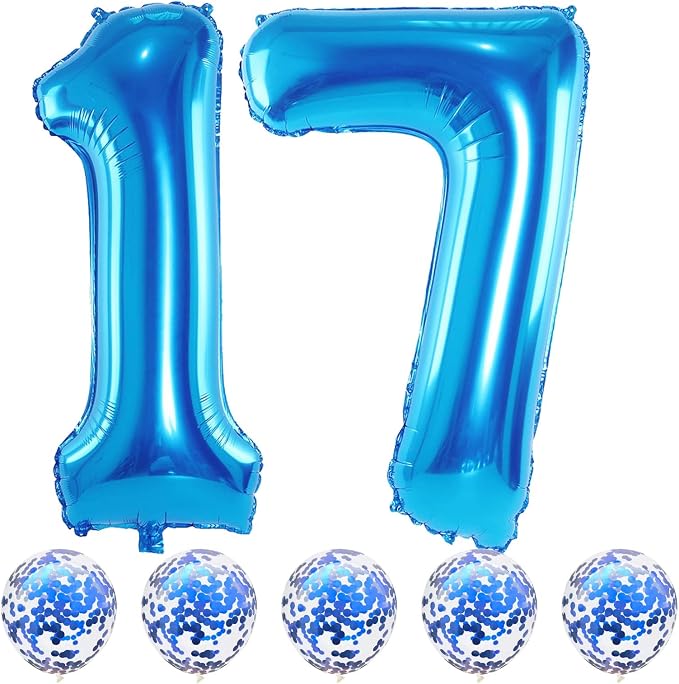 17th Birthday Blue Foil Number 17 Balloons by Lingqiang