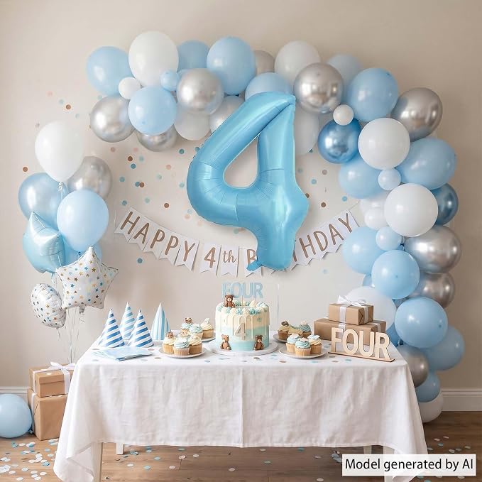 Pearlescent Blue Number 4 Balloon 40 Inch, Shiny Foil - Image 6