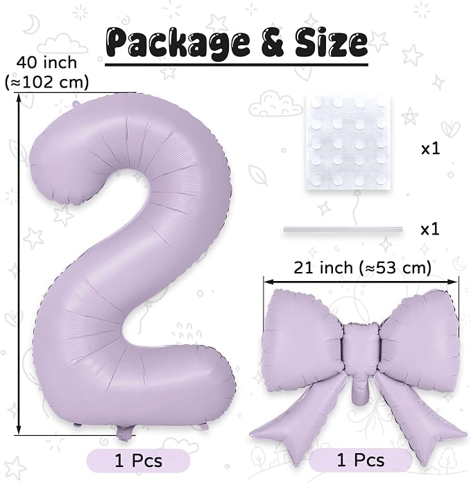 Light Purple 2 Balloons with Bow Balloons, 40 Inch Giant Self Inflating - Image 2