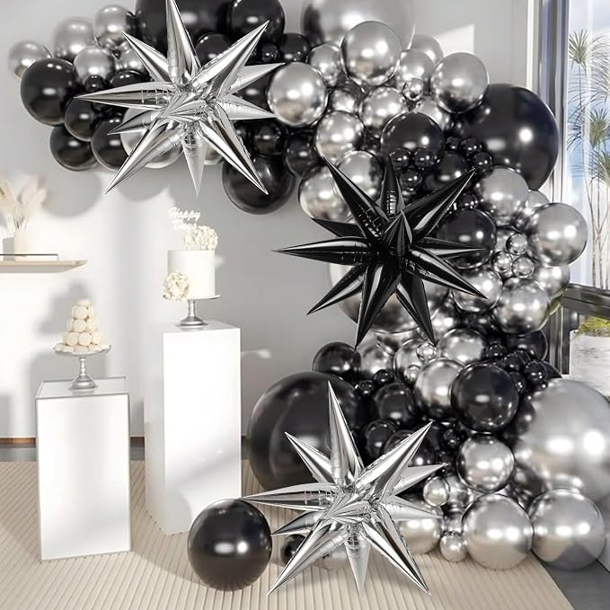 72 PCS Black and Silver Star Balloons, Large 26 Inch Foil Spike Balloons - Image 3