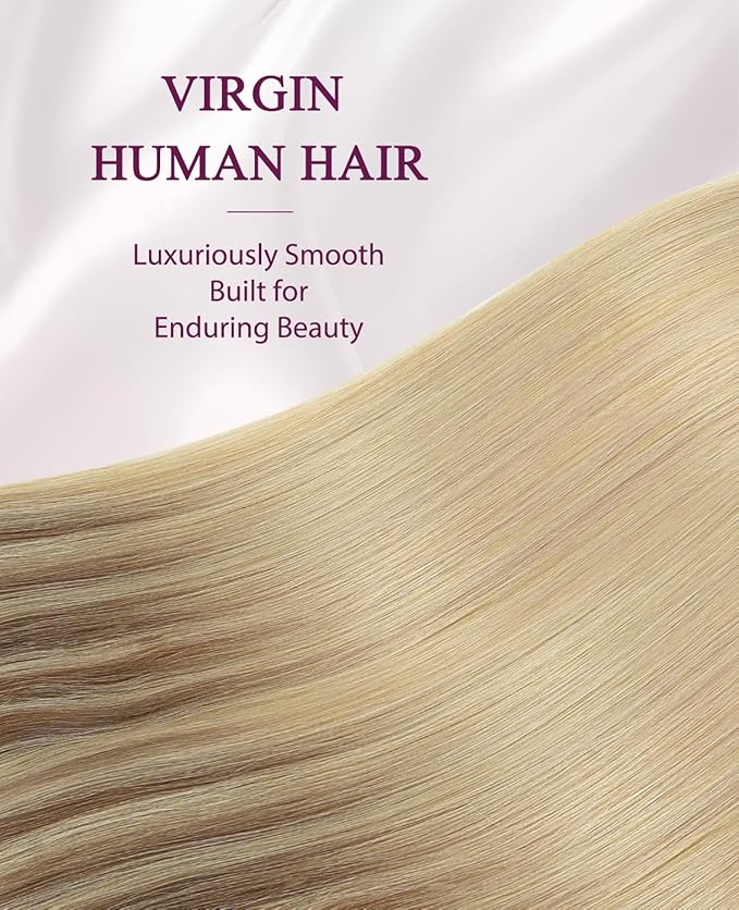 Pinkpearl Invisible Tape in Hair Extensions Human Hair, 20pcs 22inch 60g #10/27/27 Golden Brown to Caramel Blonde Injection Tape in Extensions Real Remy Seamless Human Hair Injected
