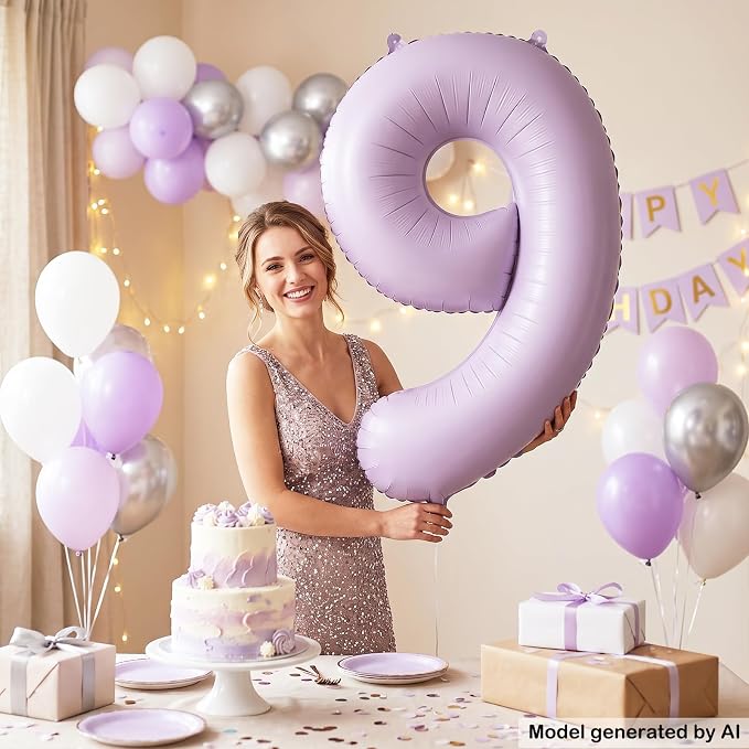 40" Pastel Purple Foil Number 9 Balloon - Image 4