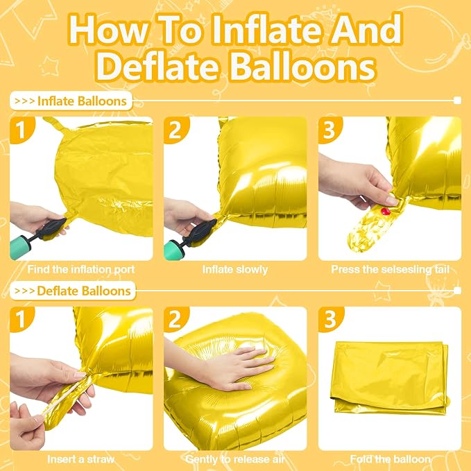 NISOCY 25PCS Yellow Square Foil Balloons Wall Backdrop | Double Sided Balloons - Image 3