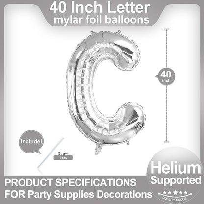 40 Inch Silver Letter C Balloons, DIY Phrase Foil Alphabet Letter C Balloons - Image 2