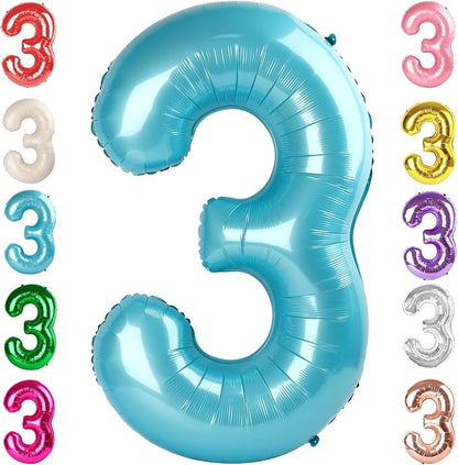 3 Balloon Numbers Birthday Decorations, 40In Pearl Blue Balloons by Mluchee