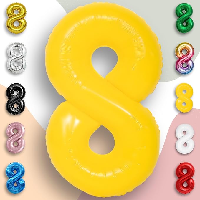 Yellow Number Balloon 8 Mylar Foil Macaron Balloons 40 inch - Image 4