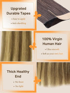 DOORES Tape in Hair Extensions Human Hair, Medium Brown Highlighted Dirty Blonde 22 Inch 20pcs 50g, Human Hair Extensions Natural Hair Extensions Seamless Straight