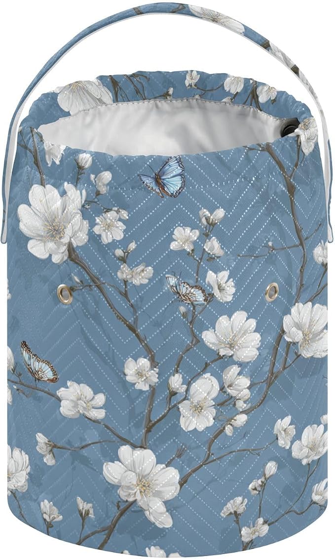 Blue Floral Butterfly Yarn Bag Small Crochet Bag Drawstring Yarn Storage - Image 2