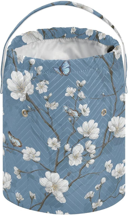 Blue Floral Butterfly Yarn Bag Small Crochet Bag Drawstring Yarn Storage - Image 2