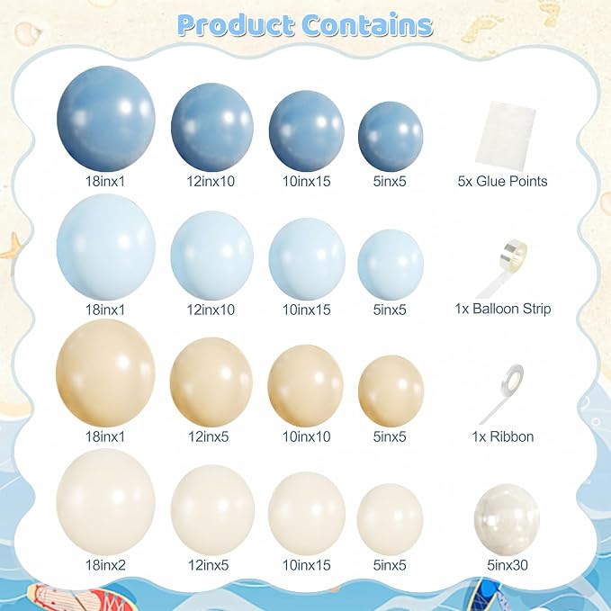 Blue Beach Balloon Arch Kit for Ocean Theme Baby Shower Decoration | 140Pcs - Image 2