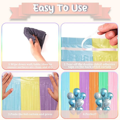 Voircoloria Pastel Rainbow Foil Fringe Backdrop Curtains, 2 Pack | Tinsel - Image 4