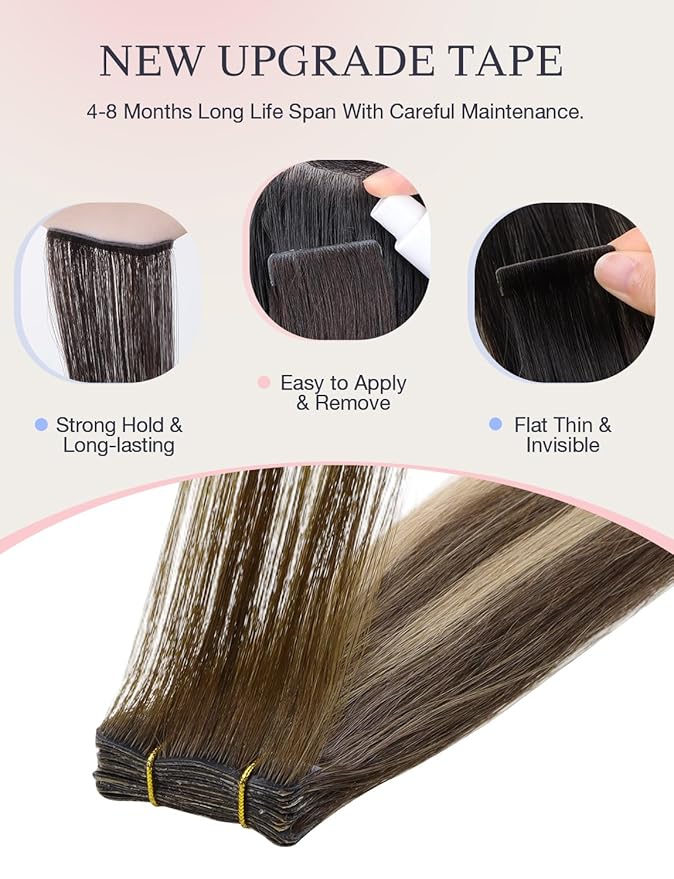 DOORES Invisi Edge Tape in Hair Extensions, Chocolate Brown to Honey Blonde 10 Injection Tape-ins with 10 Injection Tape-ins 50g 20 Inch,Invisible Injected Tape in Extensions