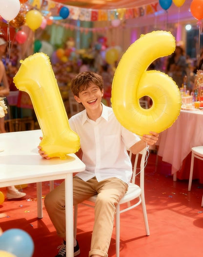 Yellow Number 6 Balloon 40 inch, Balloon numbers party supplies, deco photo - Image 5