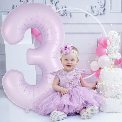Light Purple Number 3 Balloon, 40 Inch Big Large Foil Helium Number Balloons - Image 4