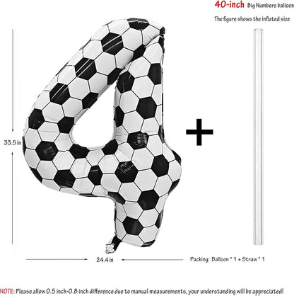 Black White Soccer Number 4 Balloon 4nd Birthday Decoration 40in 4 Balloon | - Image 2