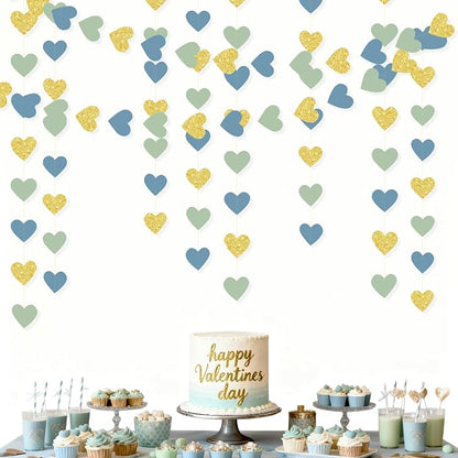 Sage Green Dusty Blue Gold Heart Party Decorations Gold Glitter Paper Dusty - Image 5