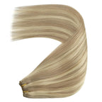 YoungSee Weft Hair Extensions Blonde Highlight Human Hair Extensions Sew in Dark Ash Blonde Highlighted Light Blonde Sew in Weft Hair Extensions Human Hair for Women 18Inch 100G