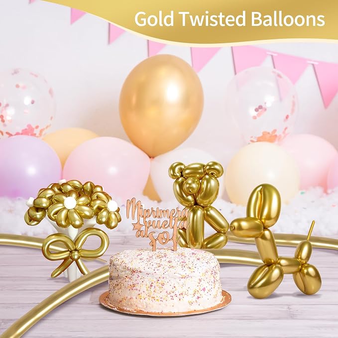 RUBFAC 260 Long Metallic Gold Twisting Balloons - Image 5