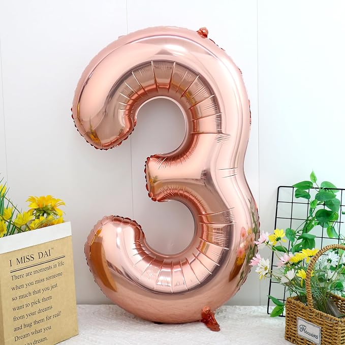 40 Inch Rose Gold Number 3 Balloon, Giant Number Balloons, Birthday Decor | - Image 2