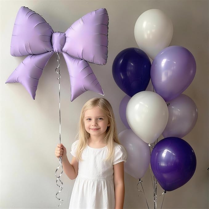 38 Inch Purple Bow Foil Balloons, Giant Light Purple Mylar Bow Shaped Balloons - Image 4