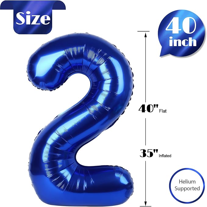 NightBlue Number 2 Balloon 40 Inch, 2nd Birthday Decorations Men Women | Foil - Image 5
