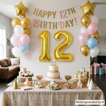 Gold Number 12 Balloon 40 Inch, Shiny Foil Decor - Image 7