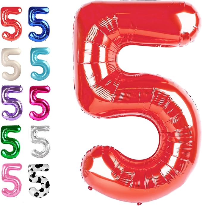 Red Number 5 Balloon 40 inch, Balloon numbers party supplies, deco photo shoot by Upgesy
