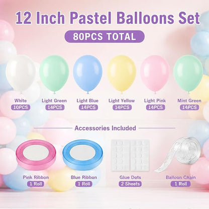 Pastel Rainbow Balloons Garland Kit, 12 Inch Macaron Latex Balloons - Image 2
