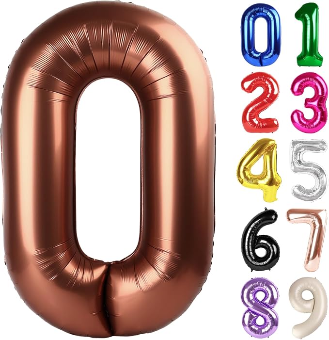 0 Balloon - Brown Birthday Number Balloons, 40 Inch Decorations Men Women | by ALPHADELTAPI