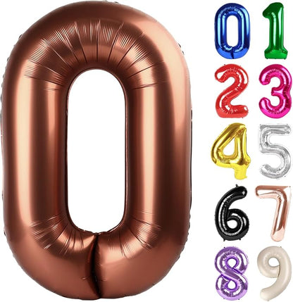 0 Balloon - Brown Birthday Number Balloons, 40 Inch Decorations Men Women | by ALPHADELTAPI