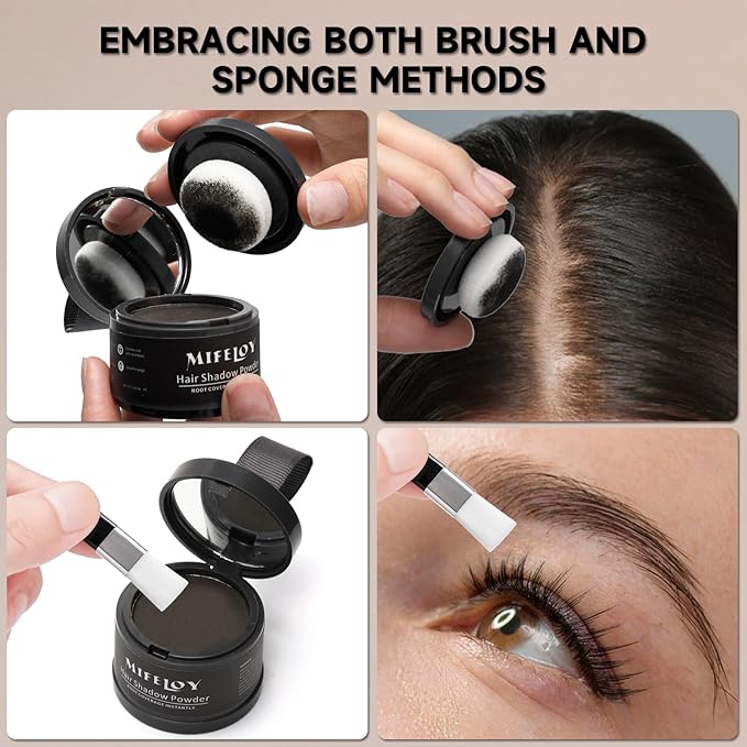 Root Touch Up Powder, Instantly Gray Hair Cover Up, Women Color Root Coverage Shadow Powder for Thinning Grey Hairline, Men Roots Concealer for Hair Loss Beard Line Eyebrow, Black