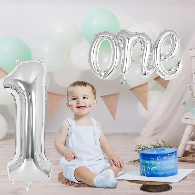 2 Pcs One Balloon Set, 40 Inch Number 1 Balloon and 41 Inch Script Letter One - Image 4
