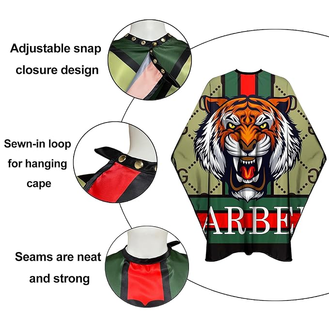 Barber Capes Hair Cutting Capes Salon Stylist Capes with Snaps Waterproof Professional Large Barber Hairdresser Gown Cape- 63”× 56”(TIGER)