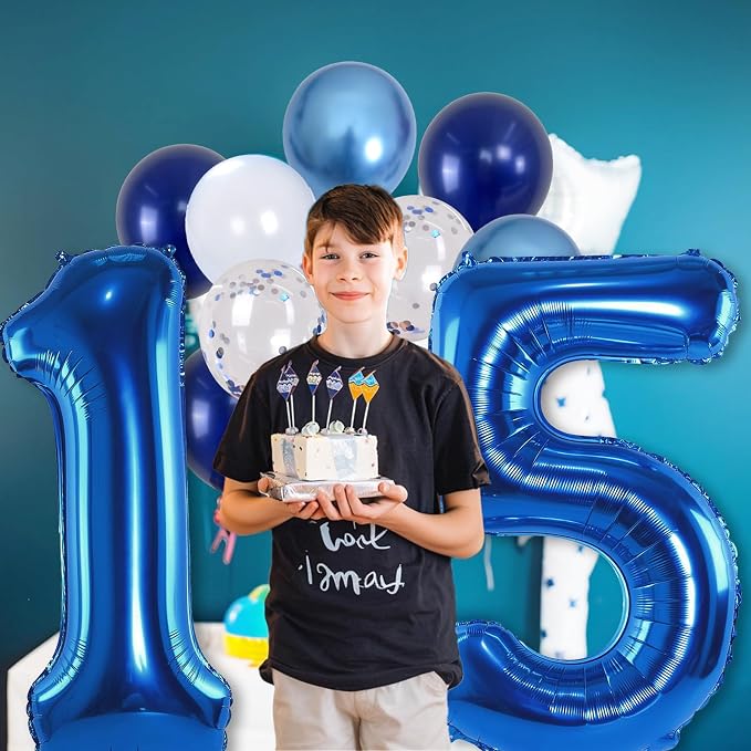 15th Birthday Balloon for Boys, Foil 40 Inch Self Inflating Number 15 Metallic - Image 4