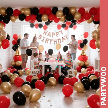 PartyWoo Red Black and Gold Balloon Arch Kit 142pcs Black Red Gold Balloons | - Image 7