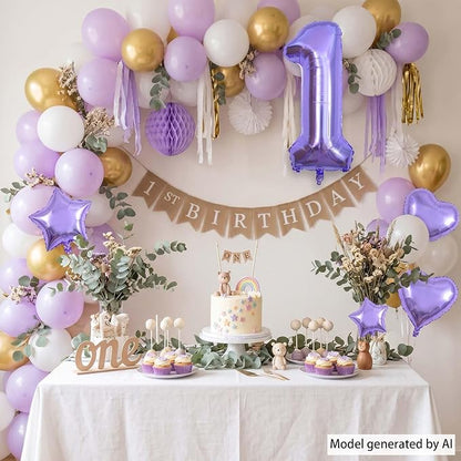 Purple Number 1 Balloon 40 Inch, Large Lavender Mylar Foil Balloons, Metallic - Image 7