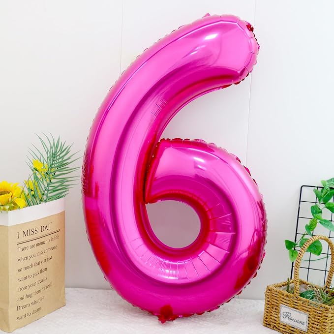 40 Inch Hot Pink Number 6 Balloon, Giant Number Balloons, Birthday Decor | - Image 2