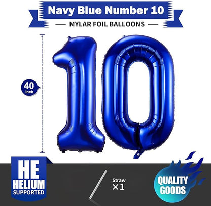 Navy Blue 10 Balloon Numbers, 40 Inch Dark Blue 10th Birthday Balloons Large - Image 2