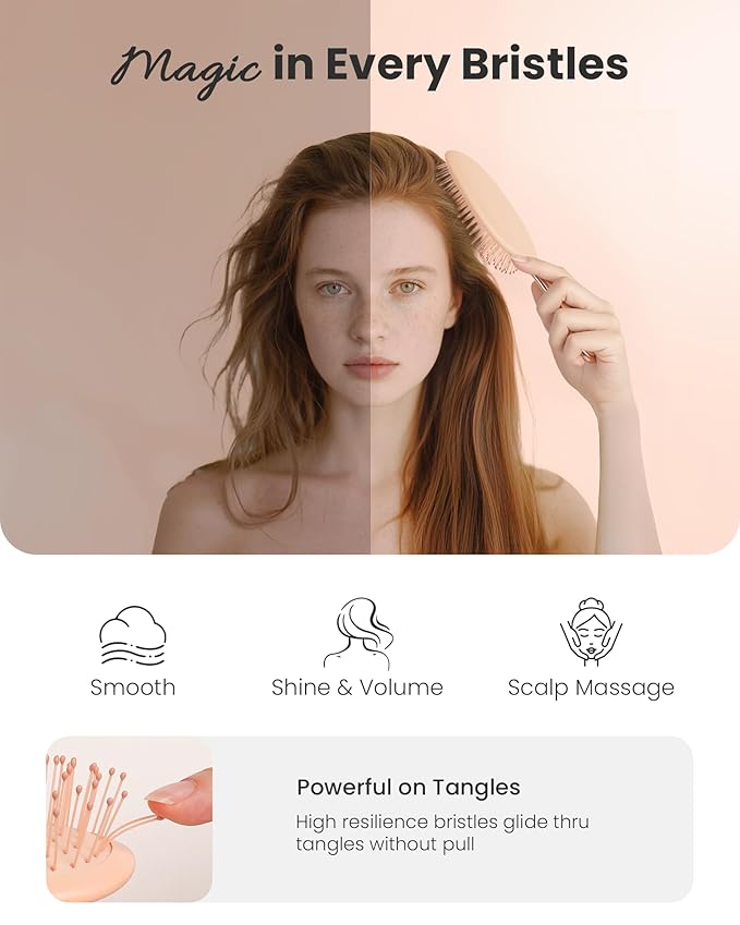 AIMIKE Detangling Brush, Detangler Paddle Brush w/Soft Bristles, Pain-Free Detangle Hairbrush Loosens Stubborn Tangles, Extra Gentle on Sensitive and Fine Hair, for Women & Kids Wet Dry Hair