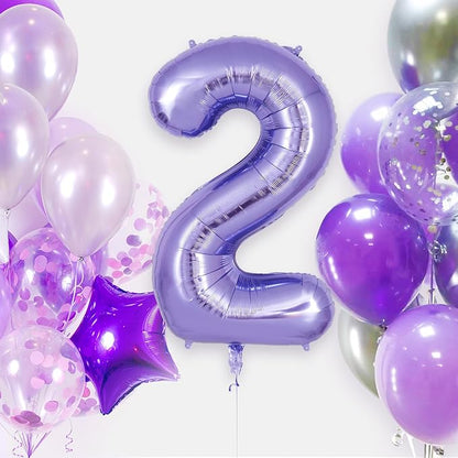Purple Number 2 Balloon 40 Inch, Big Large Foil Helium Number Balloons - Image 2