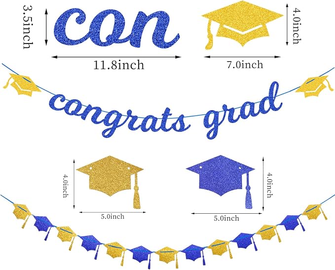 Navy-blue Gold Party-Decorations Graduation Banner-Streamers - Image 2