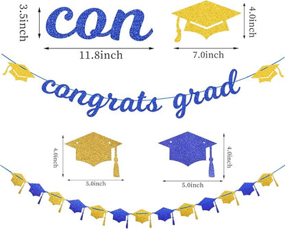 Navy-blue Gold Party-Decorations Graduation Banner-Streamers - Image 2