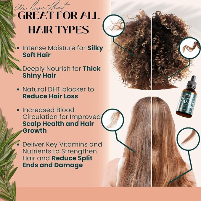 Live Fraiche Rosemary Oil for Hair Growth (2oz) with Cold Pressed Castor Oil Natural Hair Growth Oil - Rosemary and Growth for Hair Castor Oil -Strengthening Hair Oil for Damaged Hair and Hair Loss
